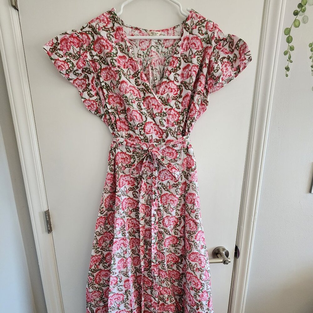 Pink and green batik hand made wrap dress